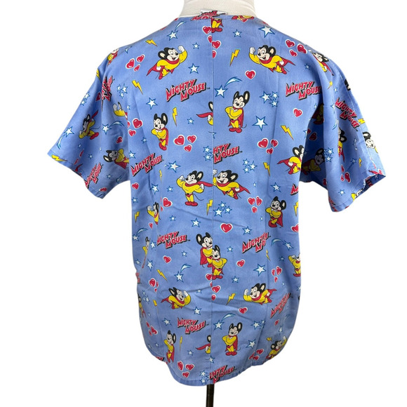 ✨2/$20 Mighty Mouse Cartoon Graphic Nurse CNA V-Neck Scrub Top Blue Size Large - Picture 14 of 16